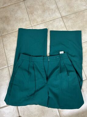 Abercrombie & Fitch Teal High-Rise Pleated Wide-Leg Pants
